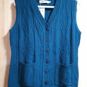 Comfy Blue Teal Sleeveless Button-Down Layering Sweater Vest NWT